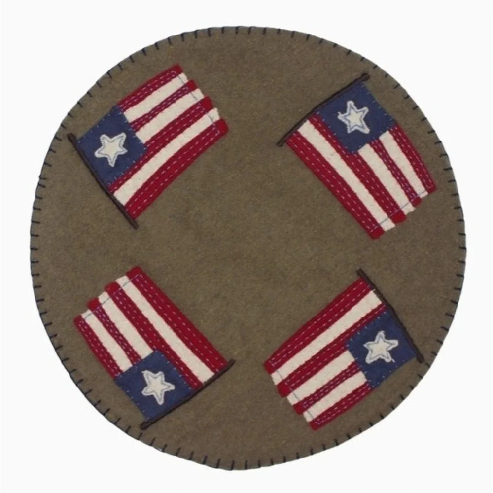 Primitive‎ Farmhouse American Flag Candle Mat Wool Felt Applique 15